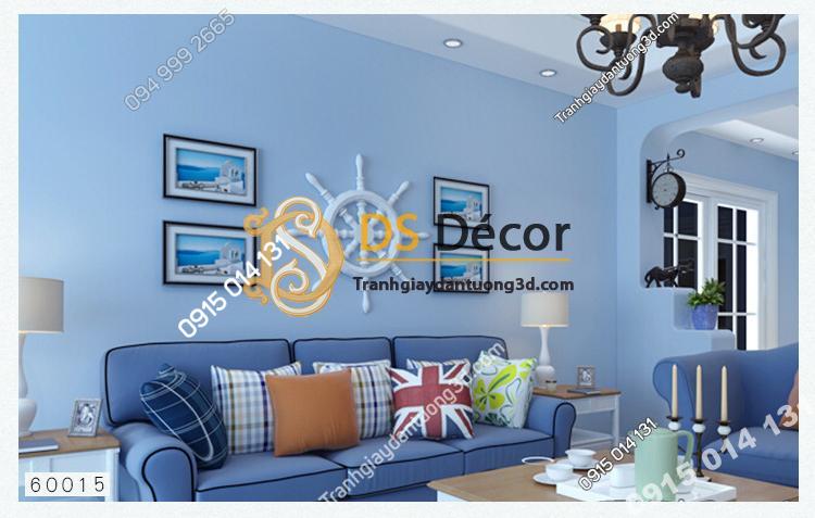 Giấy dán tường một màu trơn nhám PVC xanh dương 60015 - 3D330 phòng khách