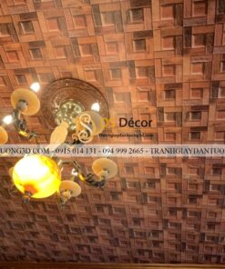 Thi công giấy dán trần giả gỗ 3D234