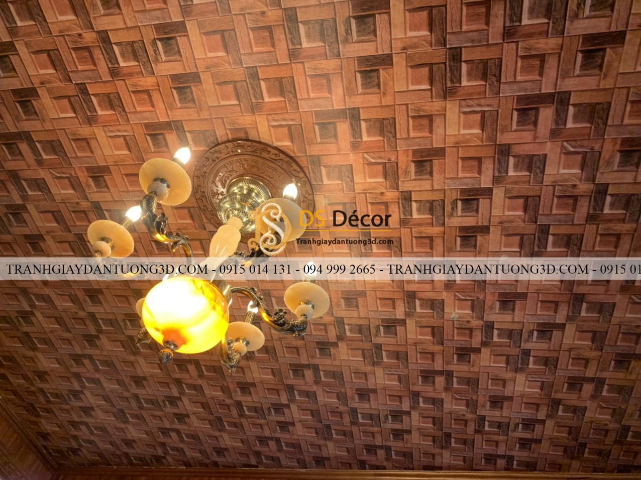 Thi công giấy dán trần giả gỗ 3D234