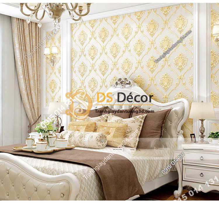 Giấy dán tường hoa Châu âu cổ điển sang trọng 3D333 màu nâu nhạt phòng ngủ
