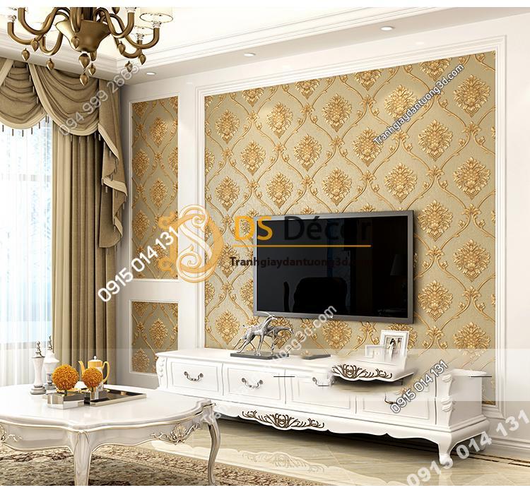 Giấy dán tường hoa Châu âu cổ điển sang trọng 3D333 màu nâu phòng khách