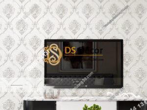 Giấy dán tường hoa Châu âu cổ điển sang trọng 3D333 màu trắng