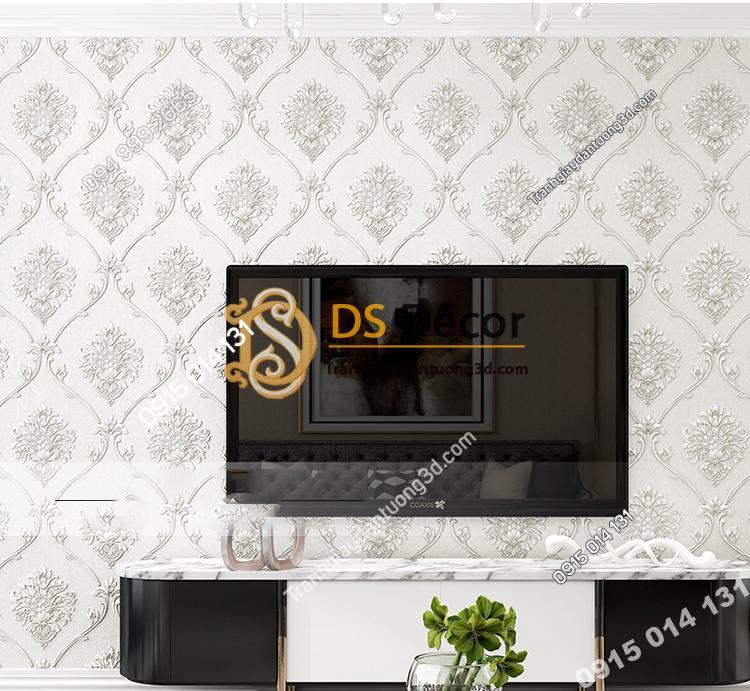 Giấy dán tường hoa Châu âu cổ điển sang trọng 3D333 màu trắng