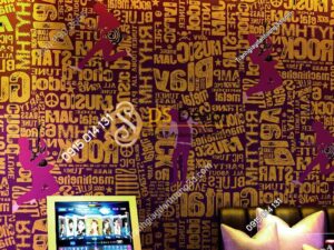 Giấy dán tường karaoke vũ công ban nhạc 3D337 tông vàng