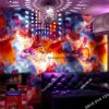 Giấy dán tường mực loang 3D336 tông cam quán karaoke