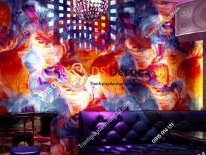 Giấy dán tường mực loang 3D336 tông cam quán karaoke