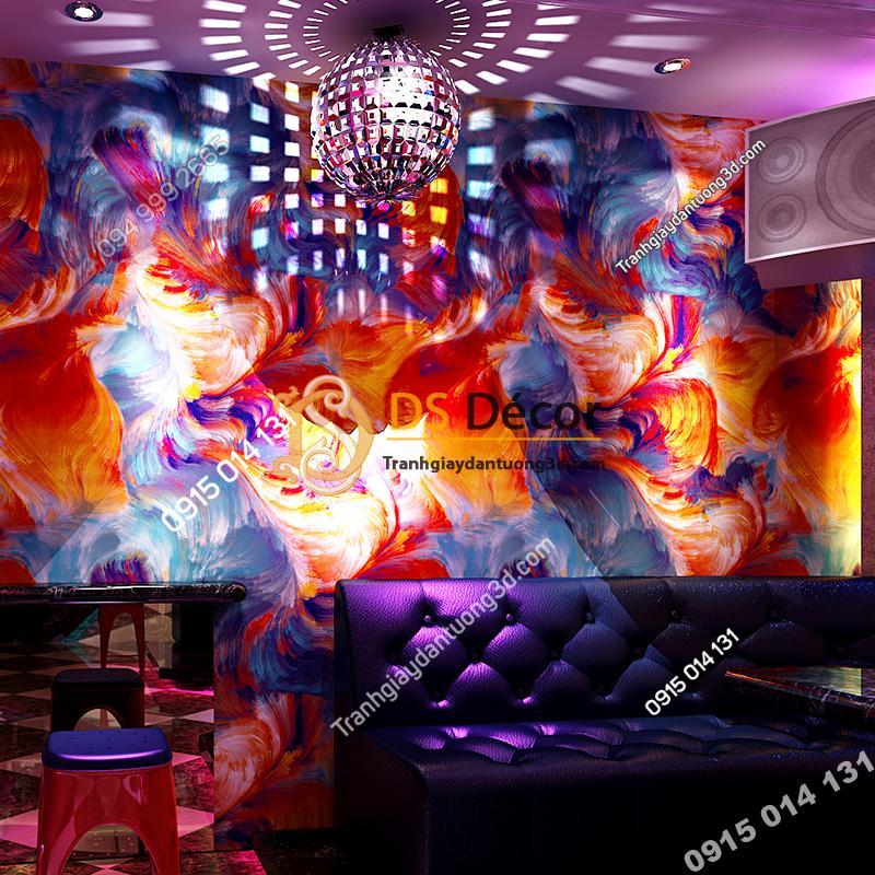 Giấy dán tường mực loang 3D336 tông cam quán karaoke