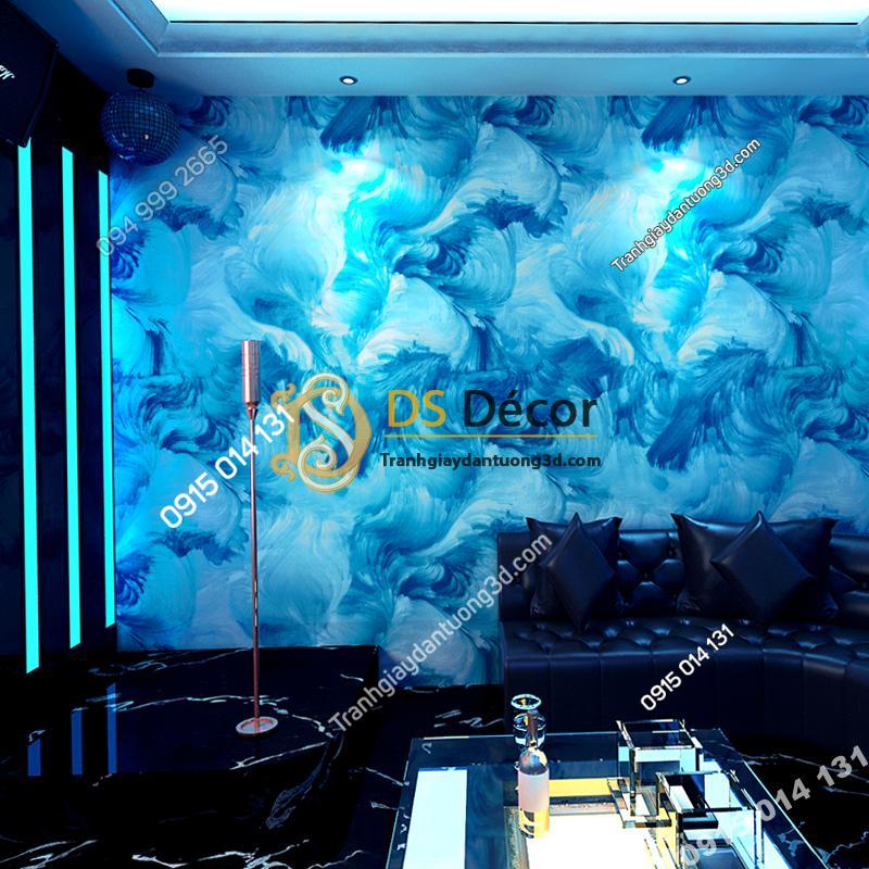 Giấy dán tường mực loang 3D336 tông xanh dương quán karaoke