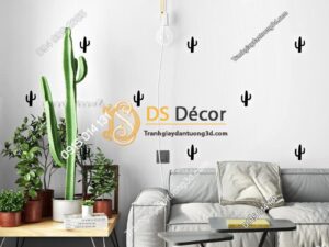 Giấy dán tường xương rồng trắng đen 3D335 trang trí phòng khách