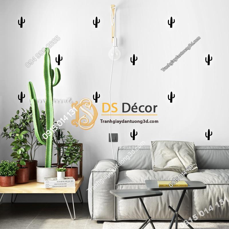 Giấy dán tường xương rồng trắng đen 3D335 trang trí phòng khách