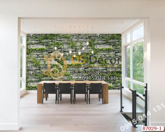 Giấy dán tường giả đá rêu xanh ghi Hàn Quốc NATURAL 87029-1