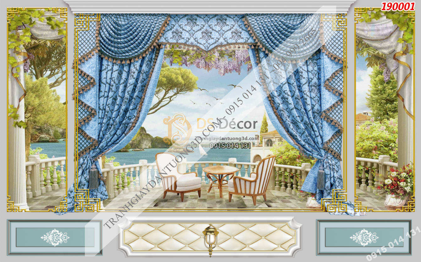 Tranh dán tường giả rèm cảnh khu nghỉ dưỡng