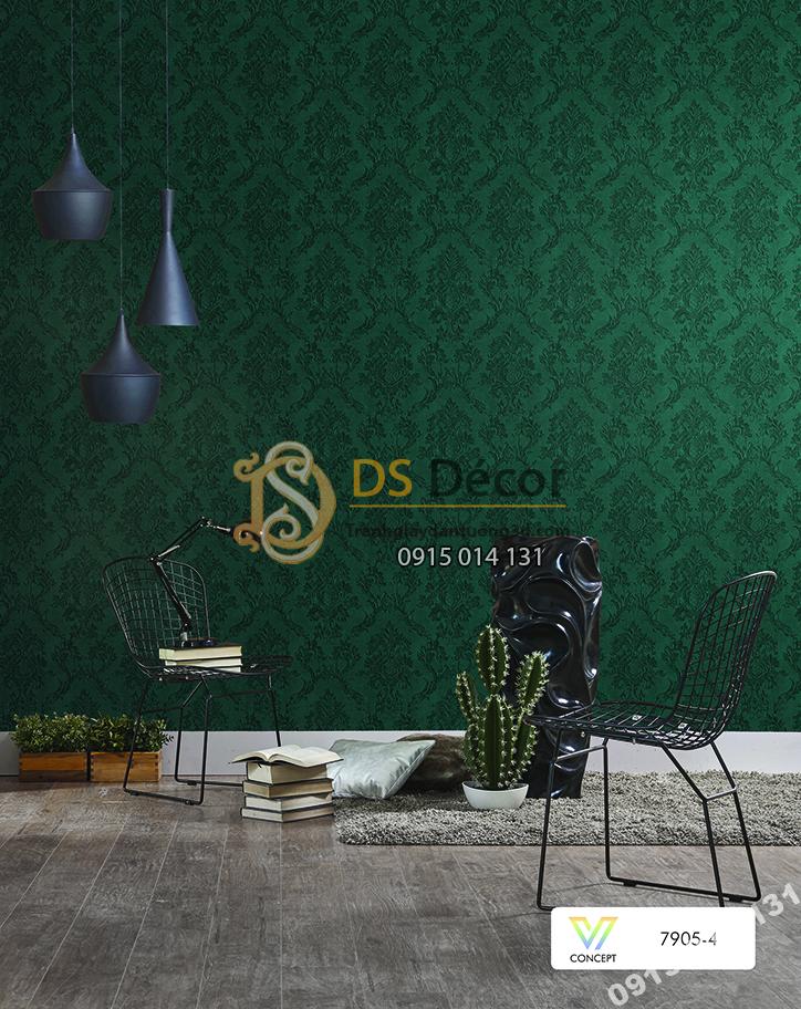 Giấy dán tường Hàn Quốc hiện đại kiểu châu âu màu xanh lá cây 7905-4 KG