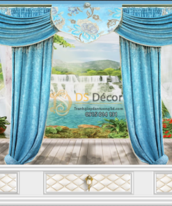 Tranh dán tường giả rèm cảnh hồ nước