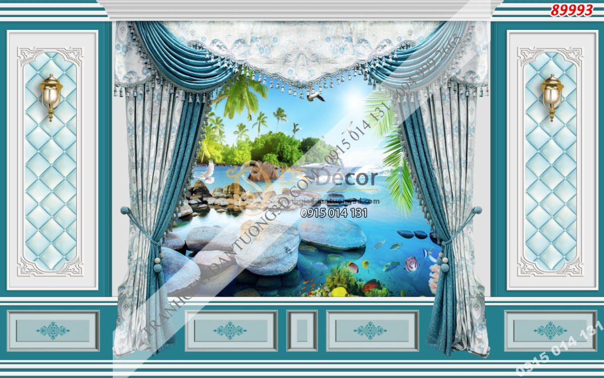 Tranh dán tường giả rèm cảnh biển