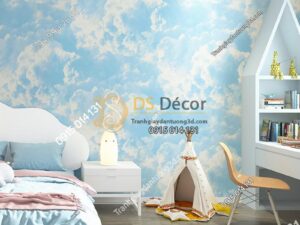 Giấy dán tường mây xanh mới 2021 - 3D338 phòng trẻ em