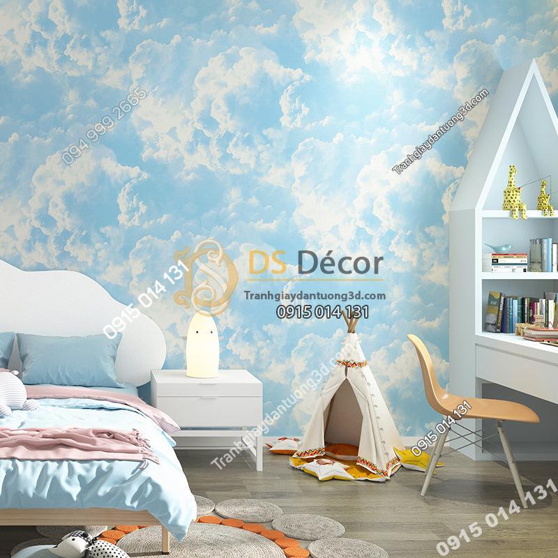 Giấy dán tường mây xanh mới 2021 - 3D338 phòng trẻ em
