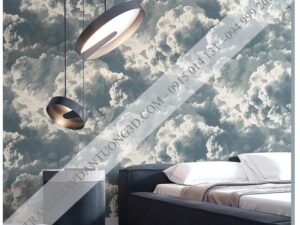 Giấy dán tường mây xám xanh mới 2021 - 3D338 phòng ngủ 1
