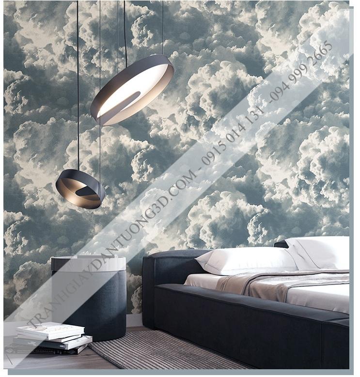 Giấy dán tường mây xám xanh mới 2021 - 3D338 phòng ngủ 1