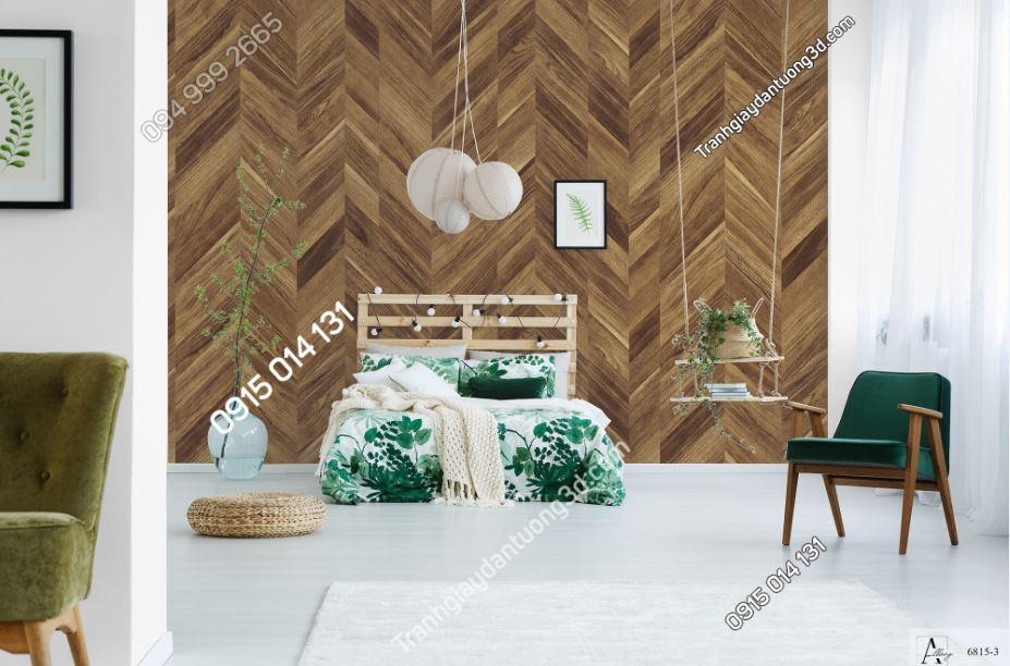 Giấy dán tường giả gỗ nâu đậm sọc chéo 6815-3 KG