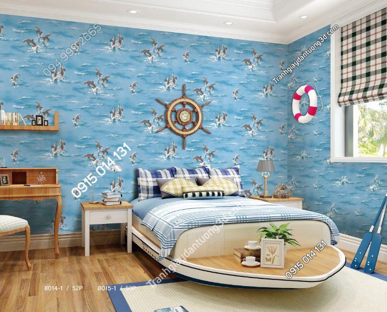 Giấy dán tường trẻ em họa tiết cá heo 8014-1 8015-1 AG
