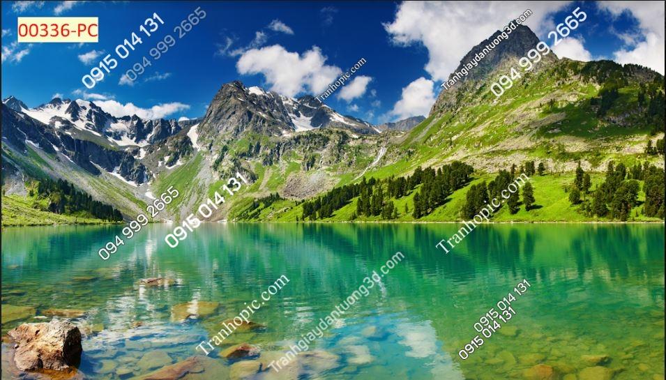 Tranh dán tường đồi núi 3D dán phòng khách đẹp 00336