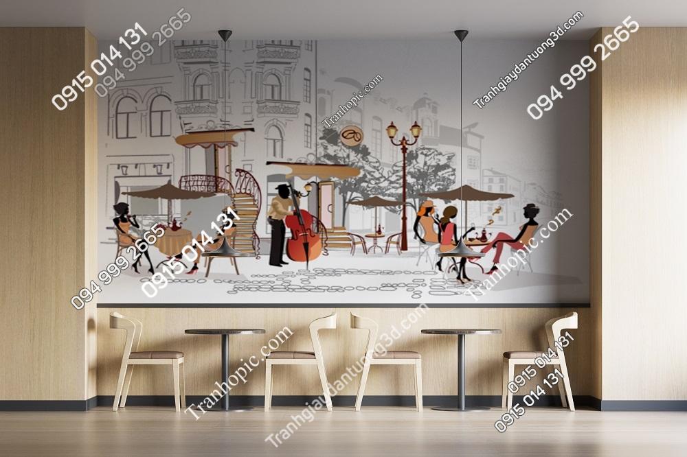 Tranh dán tường cảnh cafe đường phố trên thành phố cổ 110545303