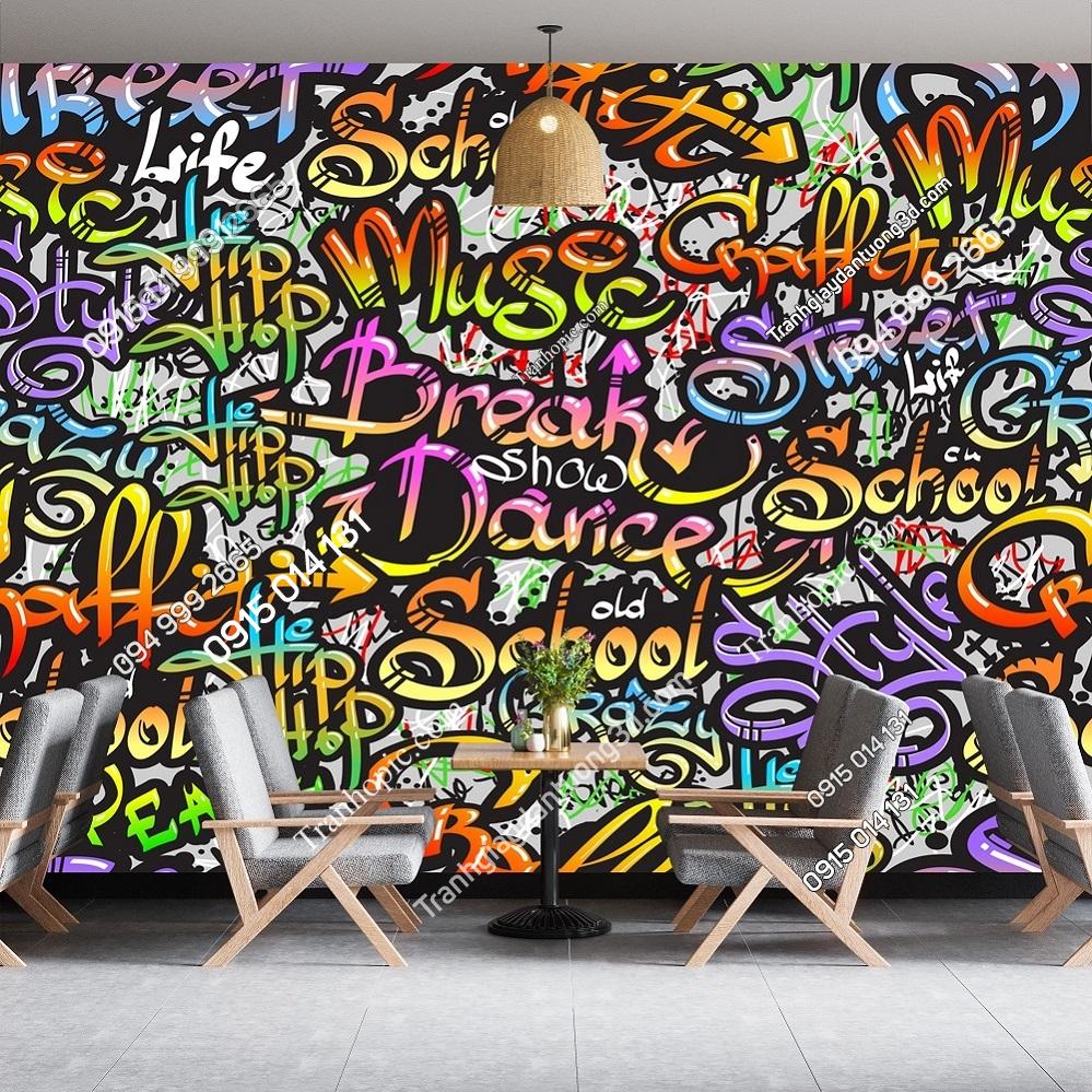 Tranh dán tường chữ Grafity dán quán cafe 307438038
