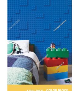 Giấy dán tường họa tiết Lego màu xanh dương dán phòng bé 5123-1KG