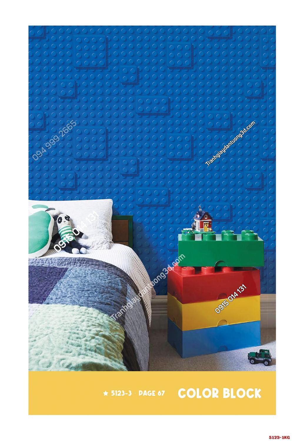 Giấy dán tường họa tiết Lego màu xanh dương dán phòng bé 5123-1KG