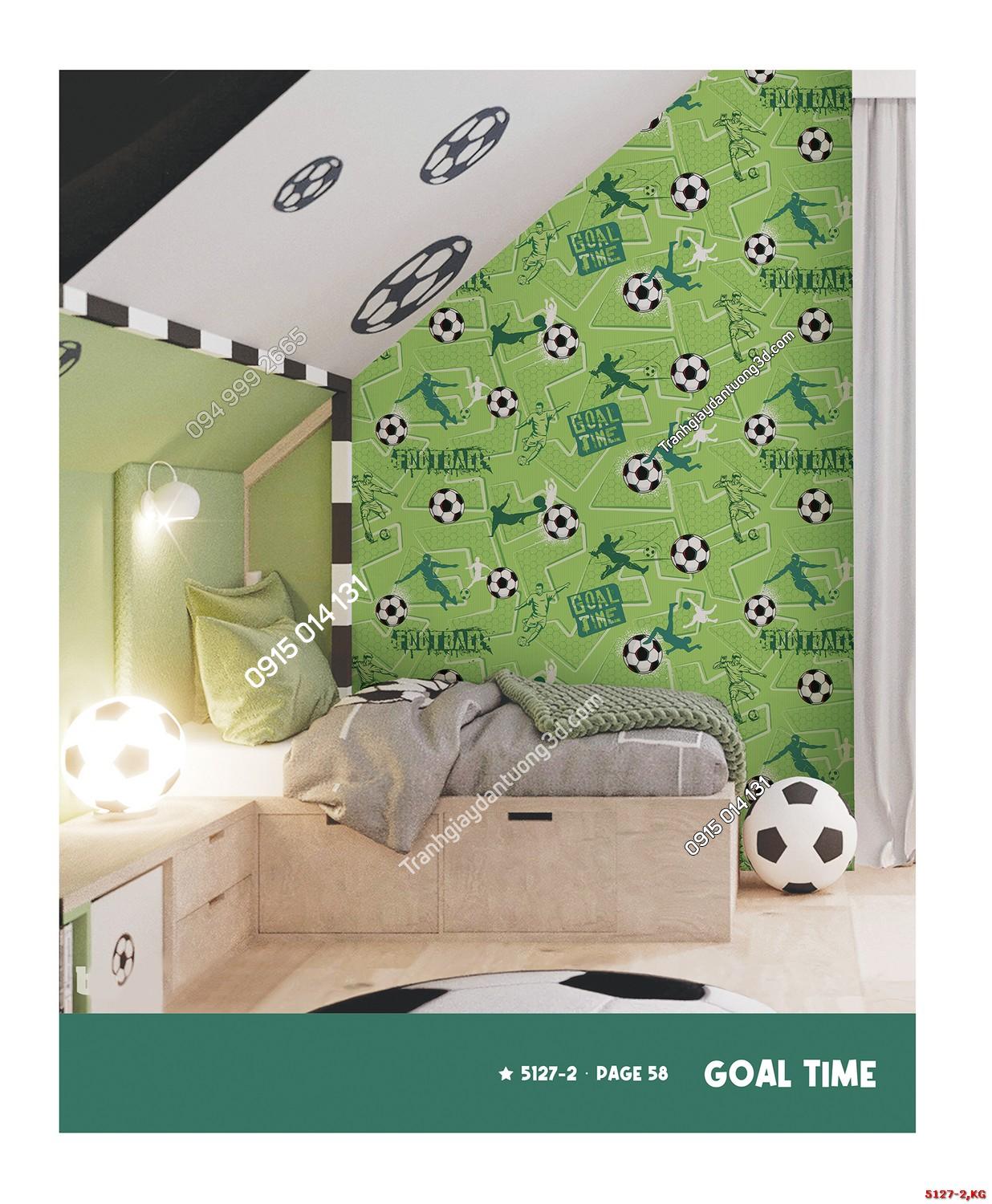 Giấy dán tường họa tiết bóng đá màu xanh lá cây 5127-2,KG