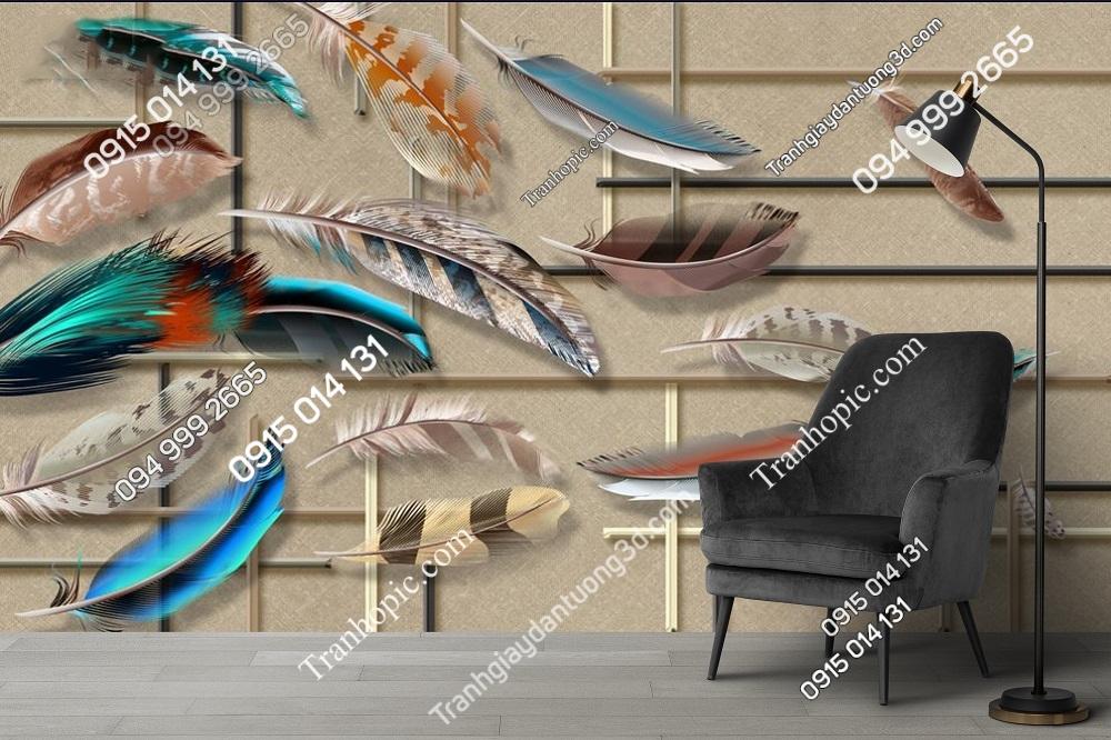 Tranh dán tường họa tiết lông chim hiện đại