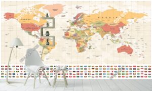 Tranh dán tường bản đồ thế giới và quốc kỳ 2313302602