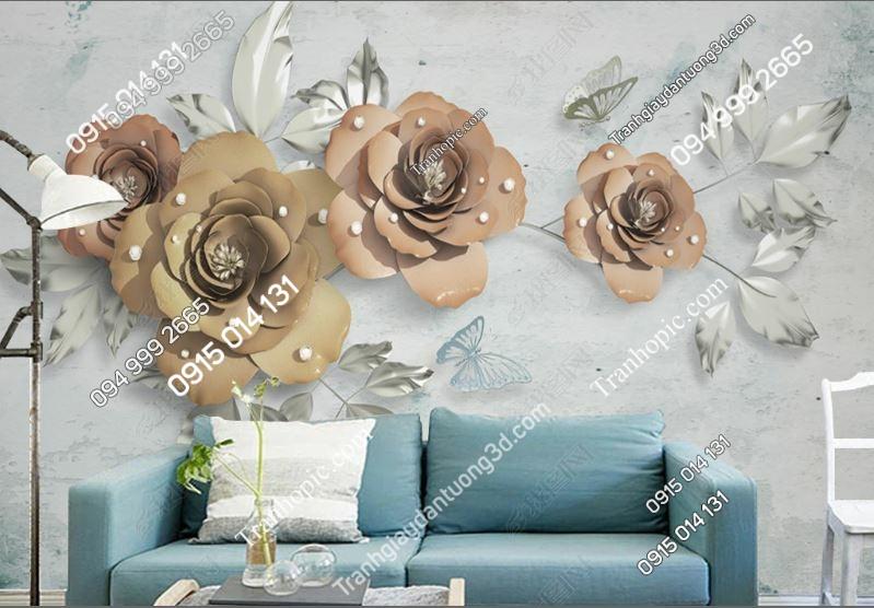 Tranh dán tường hoa 5D giả ngọc dán phòng khách 23108705