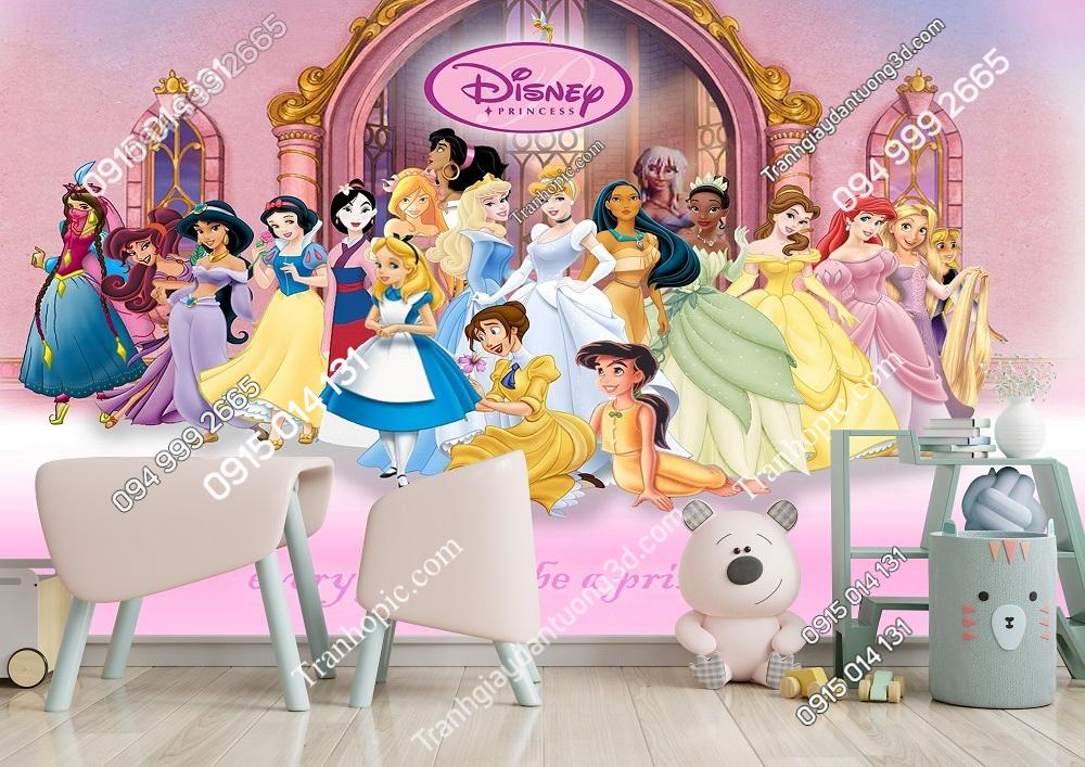 Tranh dán tường công chúa disney và lâu đài hồng 473916