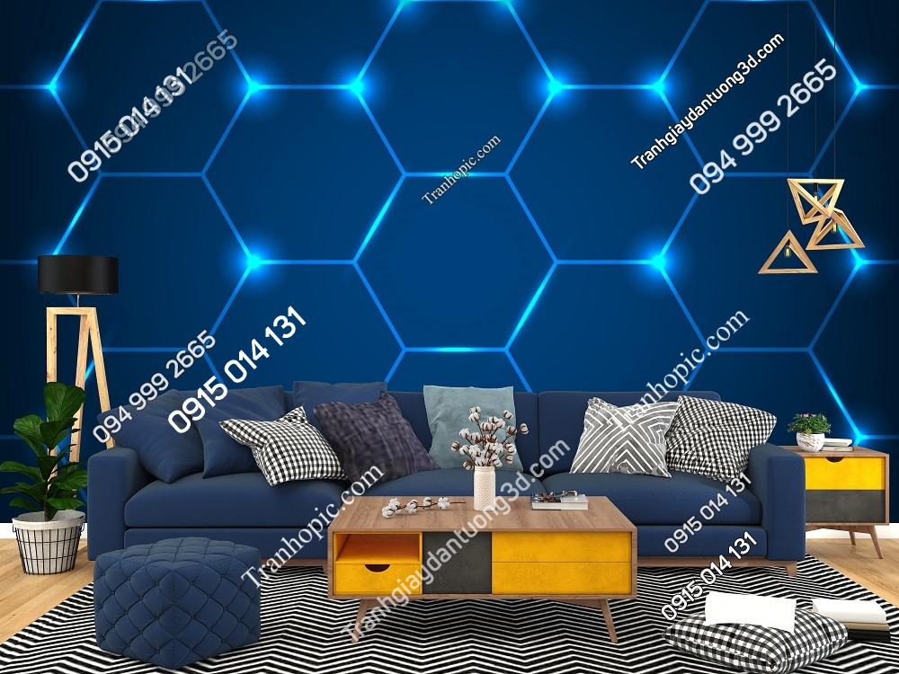 Tranh dán tường họa tiết lục giác tổ ong neon xanh 754663167
