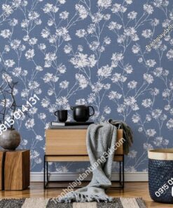 Giấy dán tường hoa bồ công anh nền xanh 3907-4