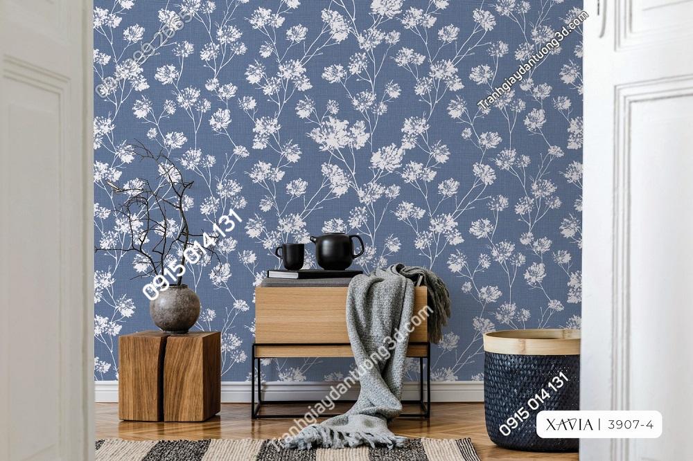 Giấy dán tường hoa bồ công anh nền xanh 3907-4