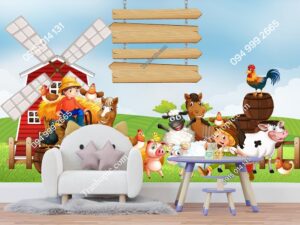 Tranh trang trại hoạt hình dán tường phòng bé 3191247634
