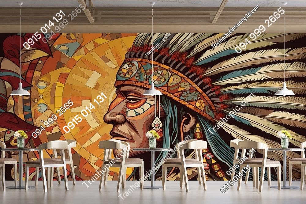 Tranh dán tường thổ dân 3D trang trí nhà hàng quán ăn TD1