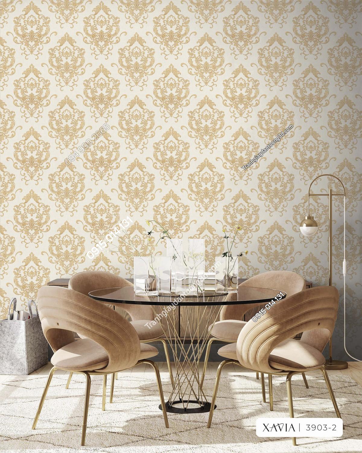 Giấy dán tường hoa văn châu âu sang trọng nâu 3903-2