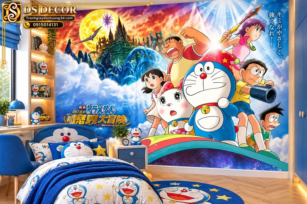 Tranh Dán Tường Trẻ Em Doraemon Đại Chiến Thế Giới Phép Thuật Phòng Bé Doraemon20267
