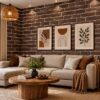 Giấy dán tường gạch đá nâu đậm trang trí tường phòng khách sk00023