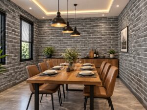Giấy dán tường gạch đá xám phong cách hiện đại cho phòng ăn sk00025