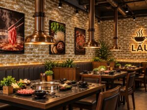 Giấy dán tường gạch thẻ nâu cổ điển trang trí quán lẩu sk00166