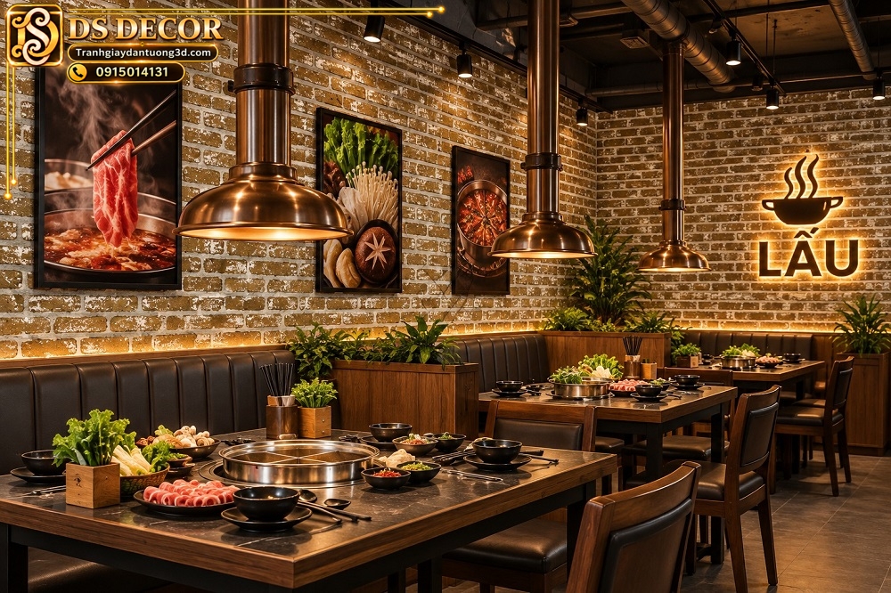 Giấy dán tường gạch thẻ nâu cổ điển trang trí quán lẩu sk00166