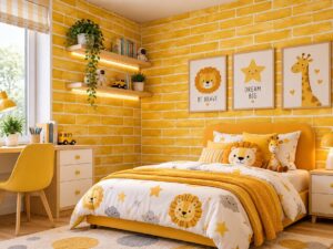 Giấy dán tường gạch thẻ vàng trang trí tường phòng ngủ trẻ em sk00014