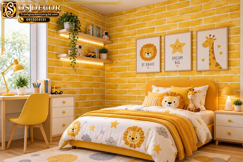 Giấy dán tường gạch thẻ vàng trang trí tường phòng ngủ trẻ em sk00014