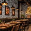 Giấy dán tường gạch thẻ xám đen hiệu ứng cũ trang trí quán pizza sk00163