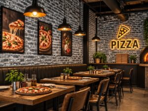 Giấy dán tường gạch thẻ xám đen hiệu ứng cũ trang trí quán pizza sk00163